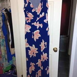 Leota Blue Maxi Dress with Pink Floral Print